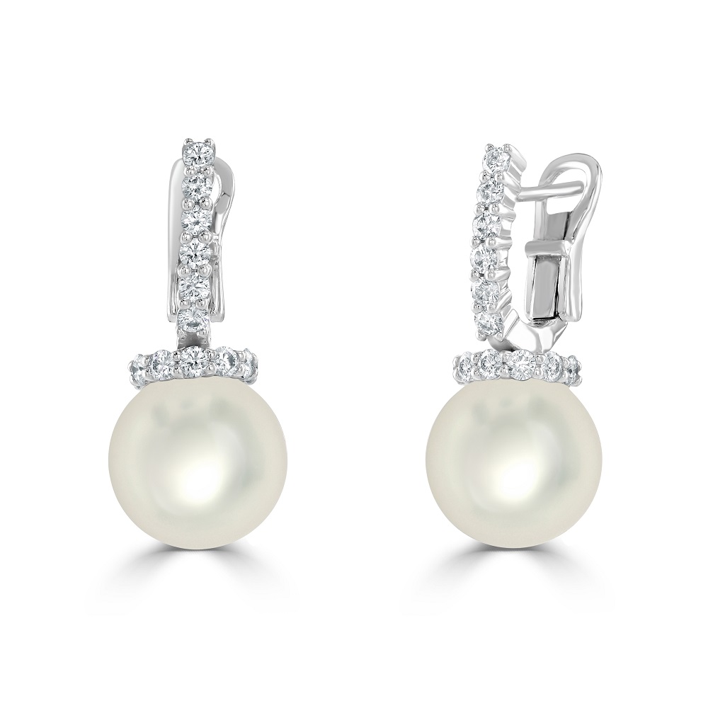 18ct White Gold Akoya Cultured Pearl and Diamond Earrings Martin and Co