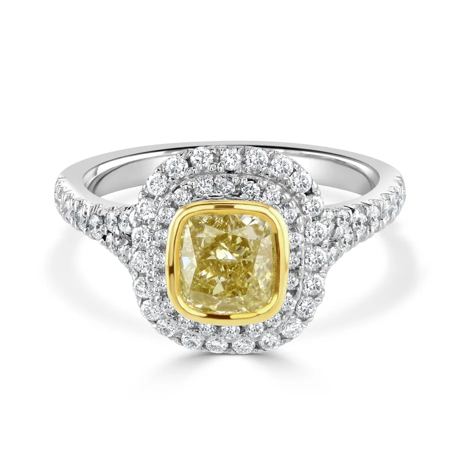 Platinum and Yellow Gold Diamond Halo Engagement Ring