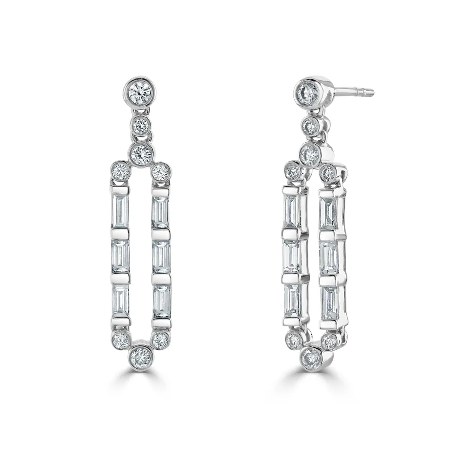 Baguette and Brilliant Cut Diamond Earrings