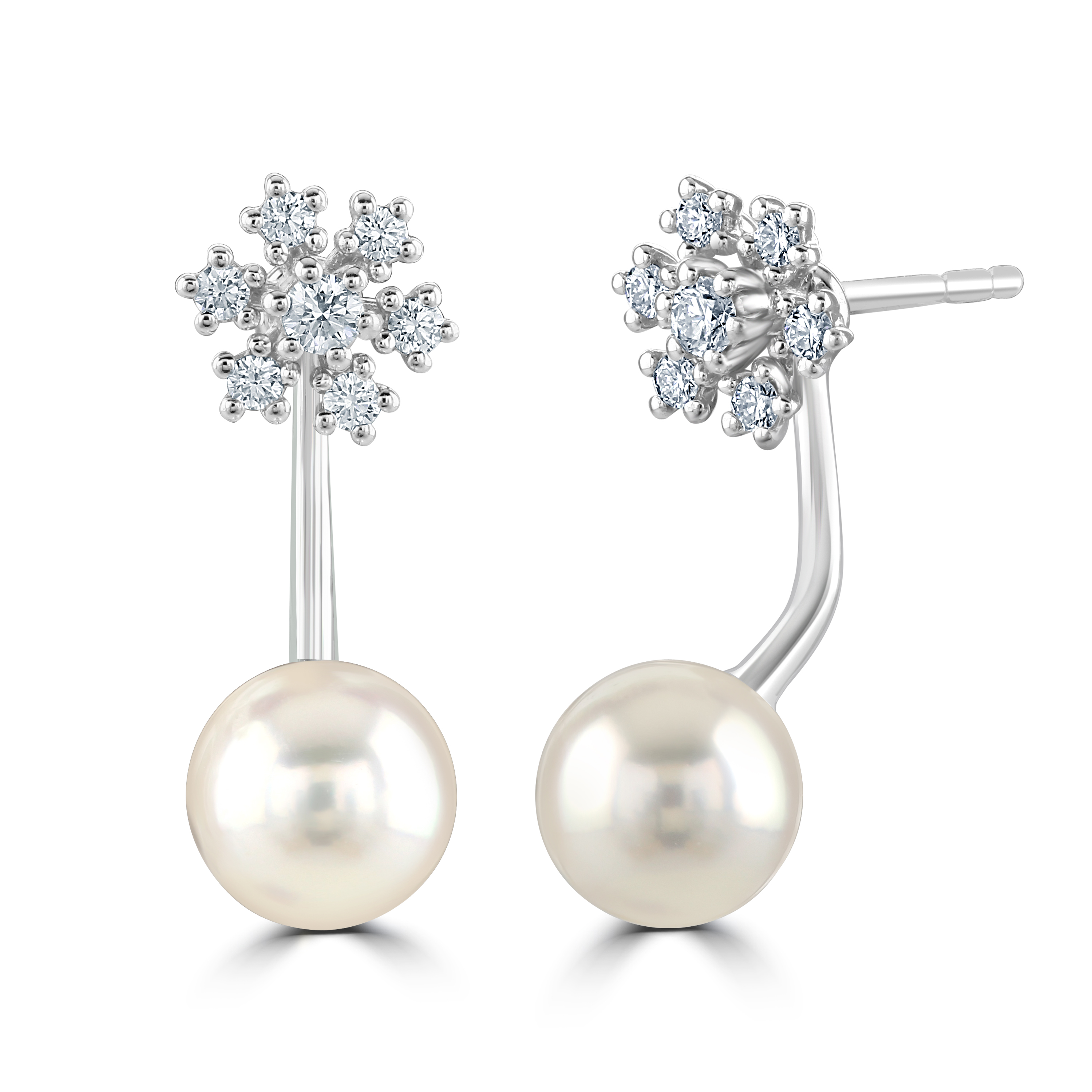 18ct White Gold Akoya Cultured Pearl and Diamond Earrings