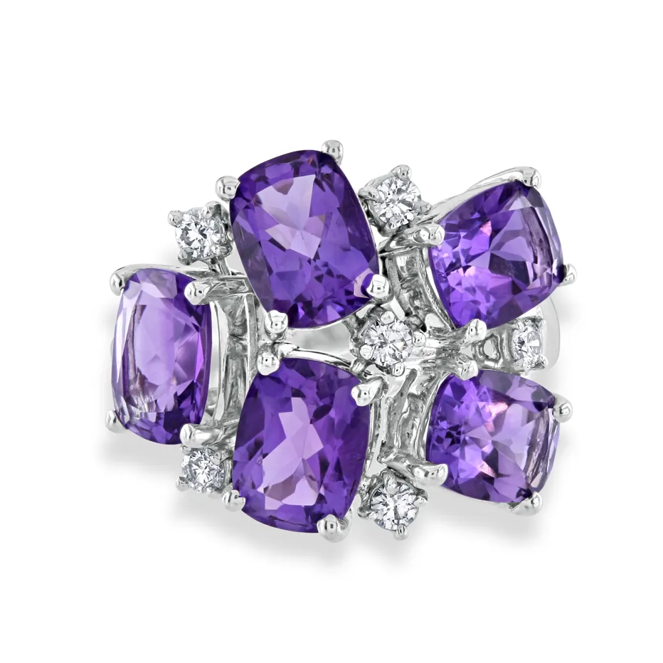 Antonini White Gold Amethyst and Diamond Ring