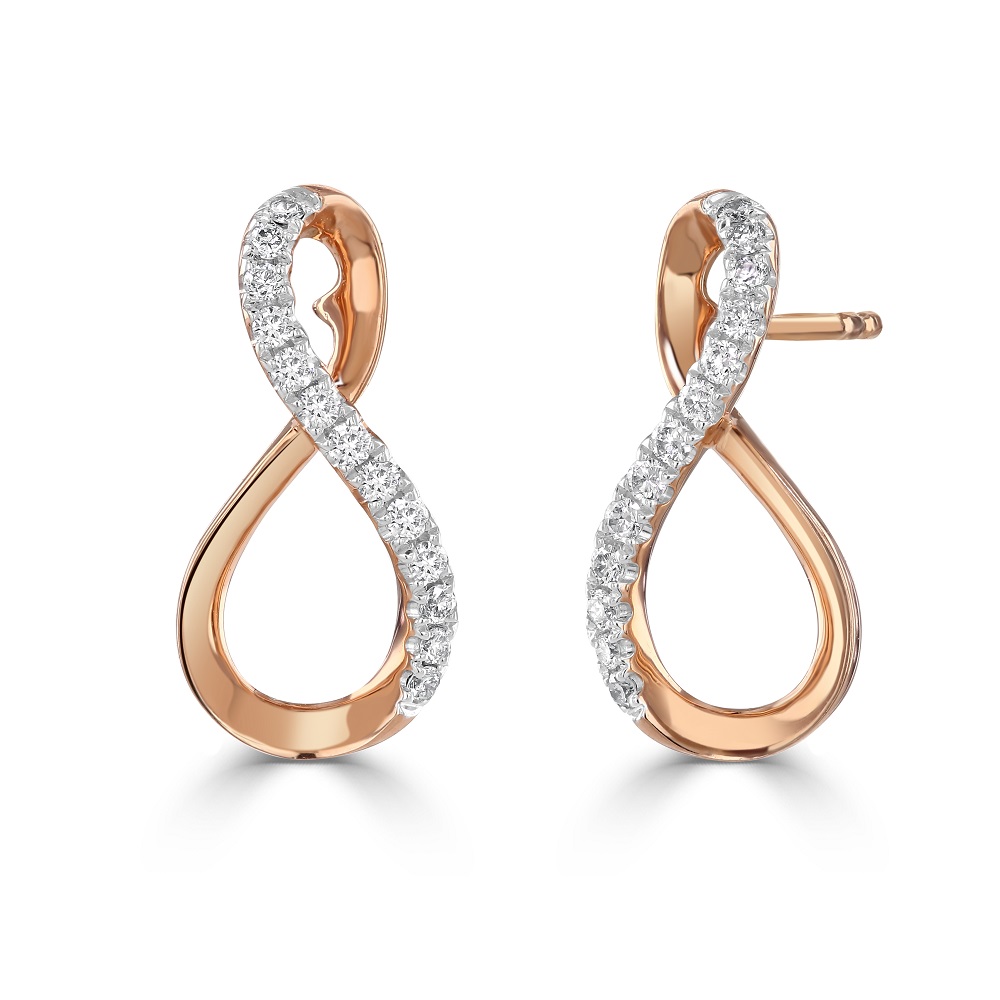 18ct Rose and White Gold Diamond Infinity Earrings Martin and Co