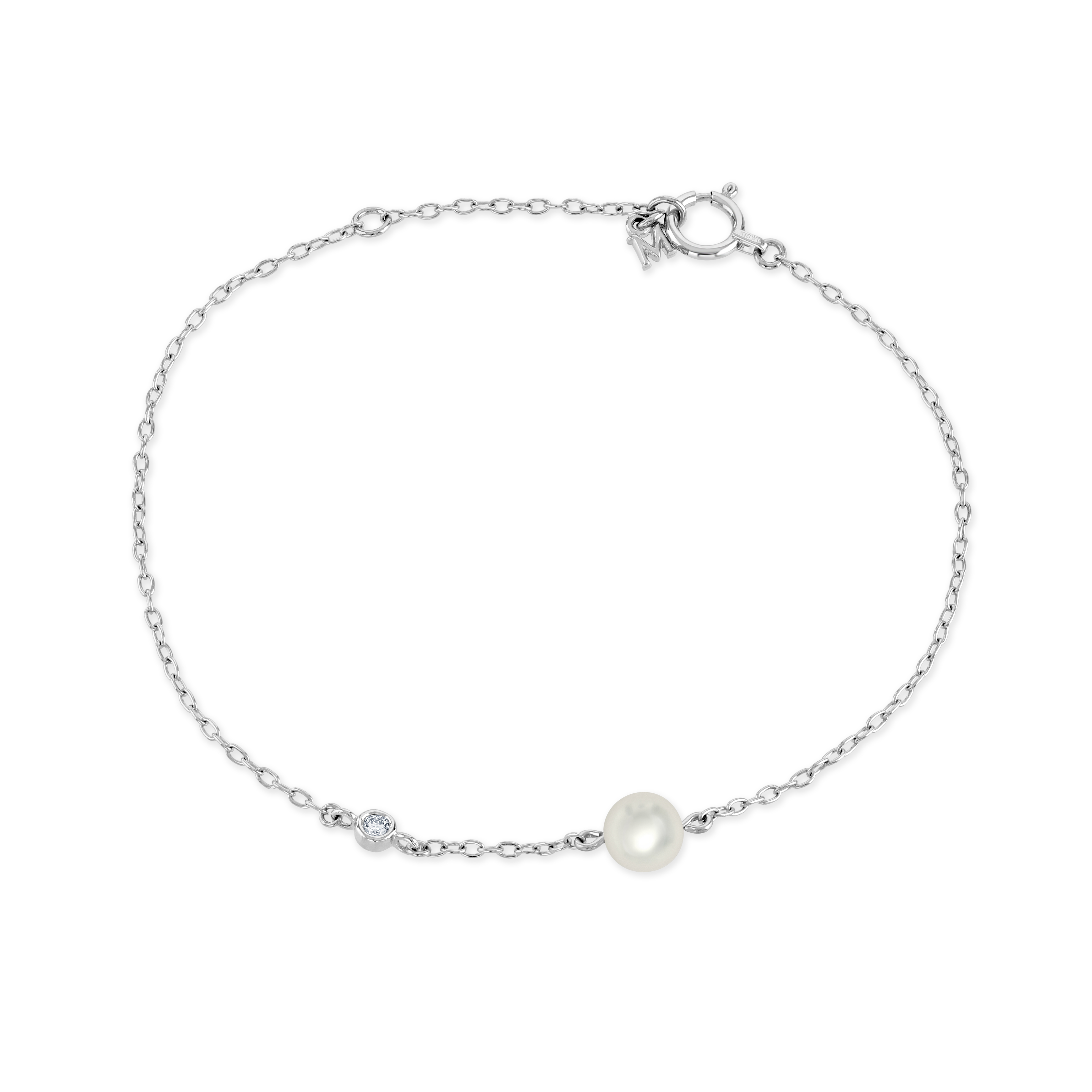 18ct White Gold Akoya Cultured Pearl and Diamond Bracelet