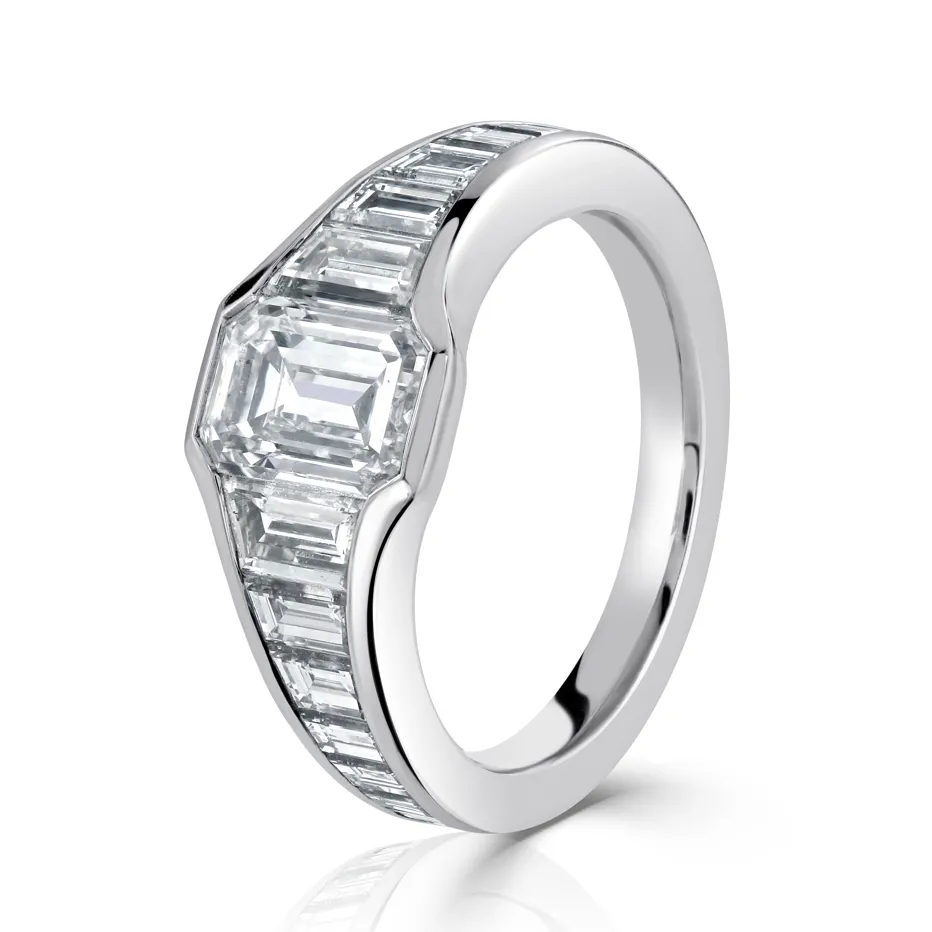 Emerald and Baguette Cut Diamond Ring