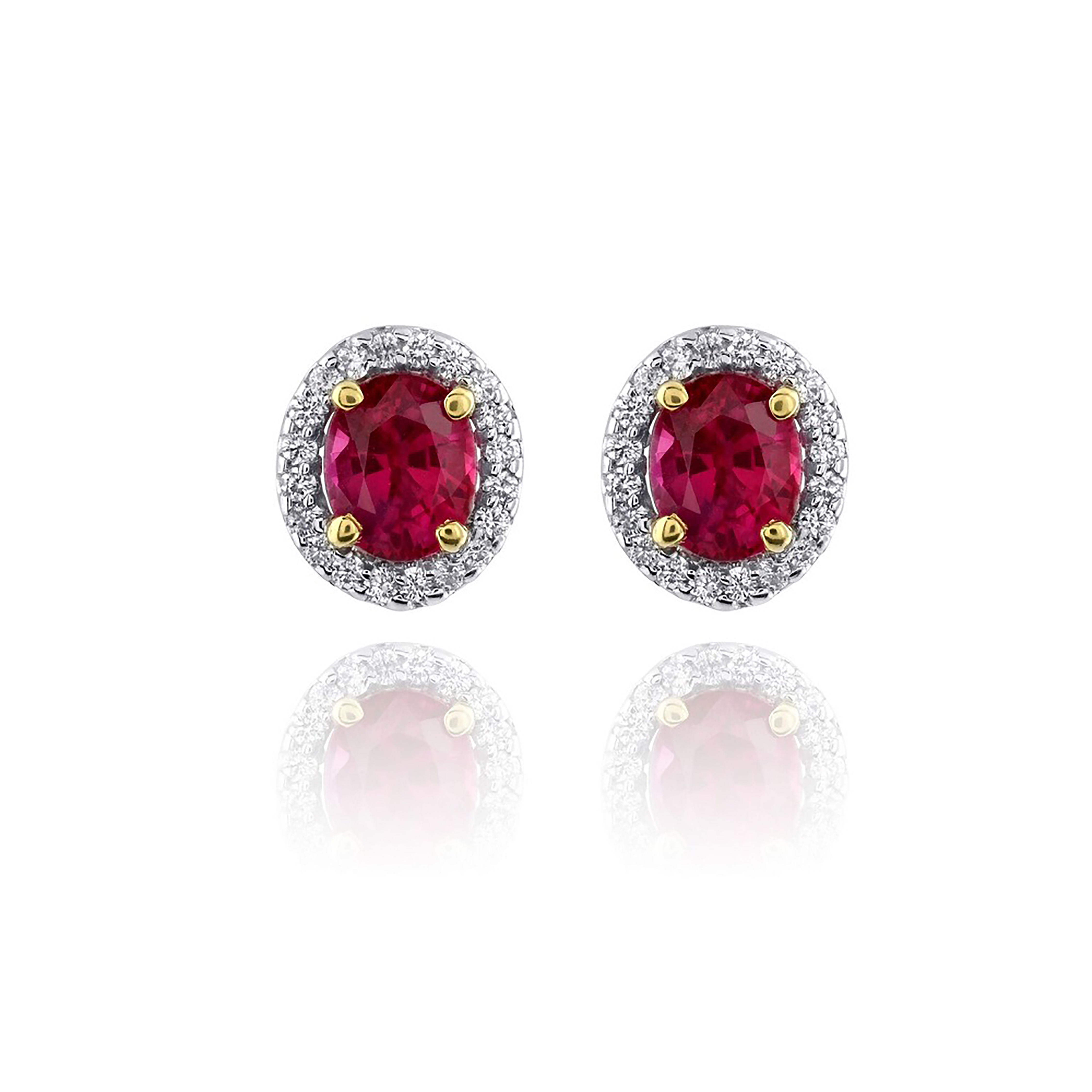 18ct White and Yellow Gold Ruby and Diamond Halo Earrings