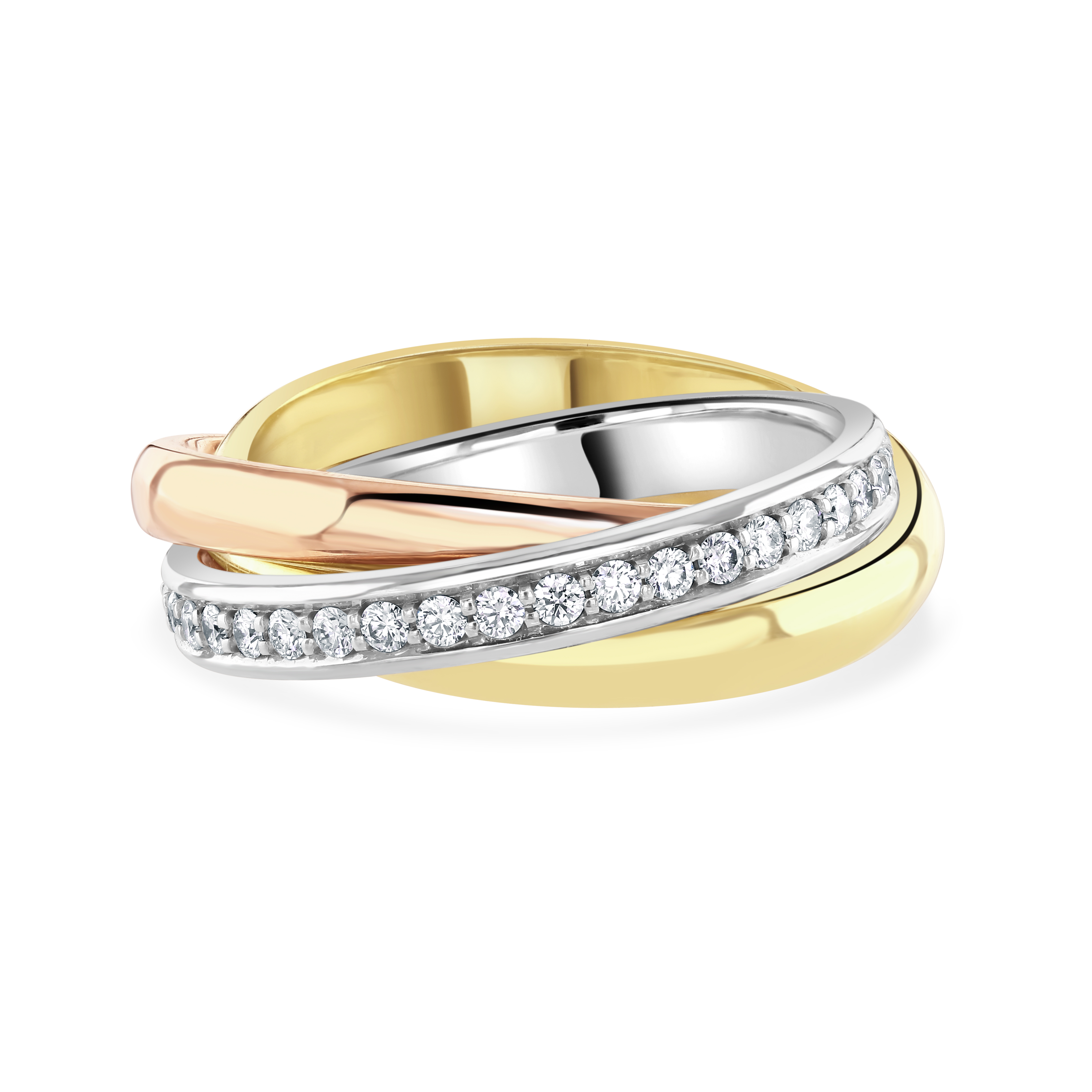 18ct Yellow, Rose and White Gold Diamond Trilogy Wedding Ring