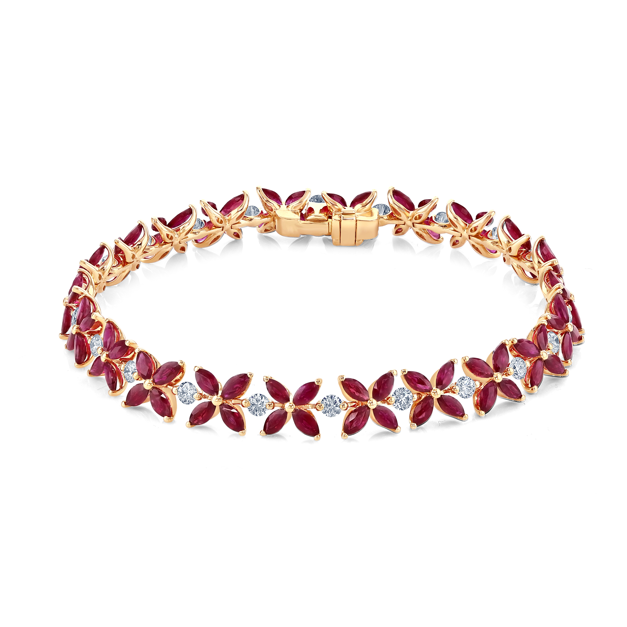 18ct Rose Gold Ruby and Diamond Flower Bracelet